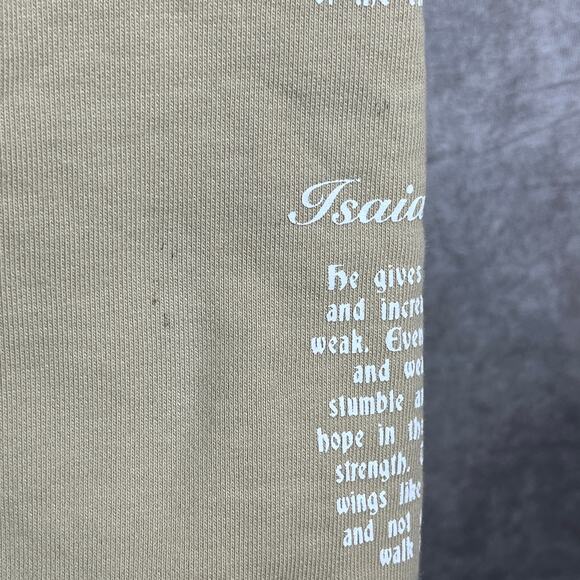 Saint Kaizen Hoodie Sweatshirt Mens Size 2XL Tan Bible Verses Logo Graphic Print - Picture 5 of 14